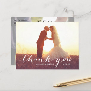 Handwriting 2 Photo Wedding Thank You Postcard