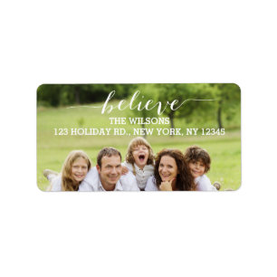 Handwriting Believe Holiday Photo Address Labels
