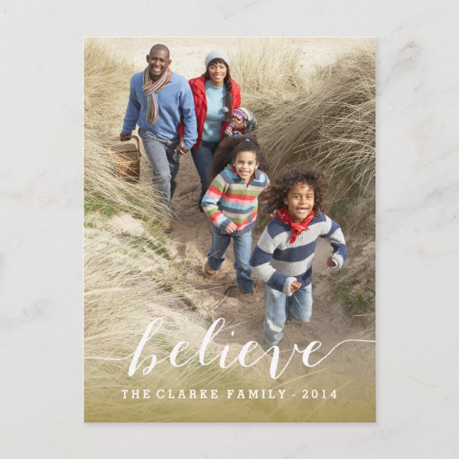 Handwriting Believe | Holiday Photo Postcard (Front)
