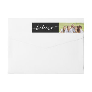 Handwriting Believe   Holiday Photo Return Address Wrap Around Label