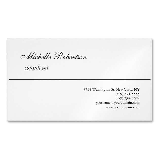Handwriting Black White Plain Minimalist Magnetic Business Card (Front)