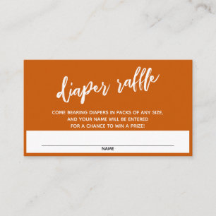 Handwriting Burnt Orange Diaper Raffle Ticket Enclosure Card