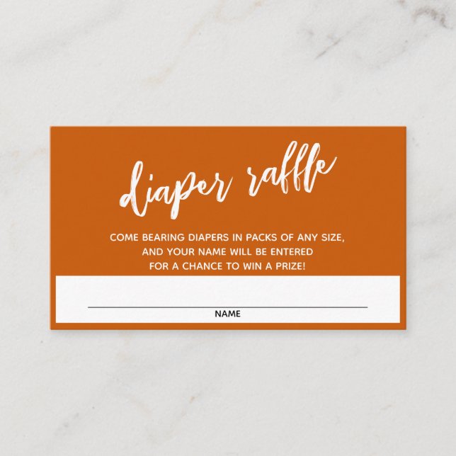 Handwriting Burnt Orange Diaper Raffle Ticket Enclosure Card (Front)