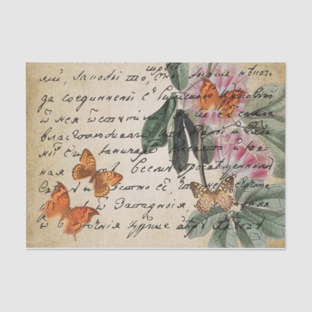 Handwriting Butterfly Vintage Decoupage Tissue Paper (Front)