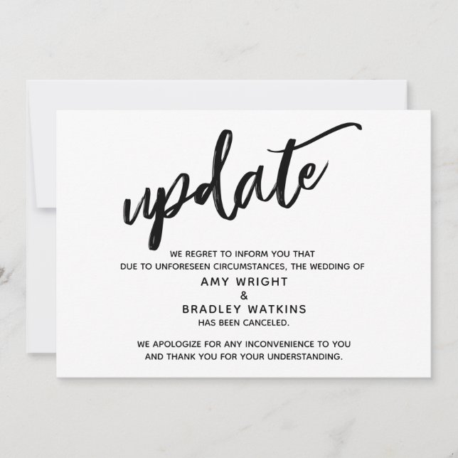 Handwriting Cancelled Wedding Announcement Update (Front)