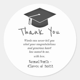 Handwriting Cap & Tassel Graduation Thank You Classic Round Sticker