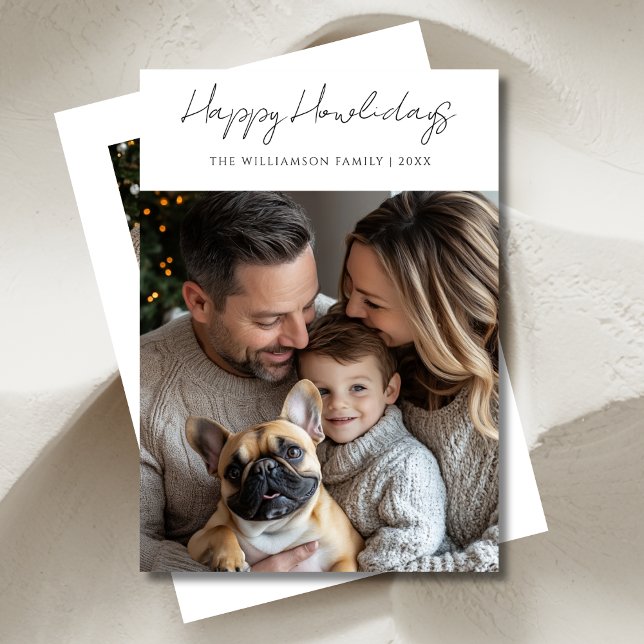 Handwriting Christmas Howlidays Pet Family Photo Holiday Card (Creator Uploaded)