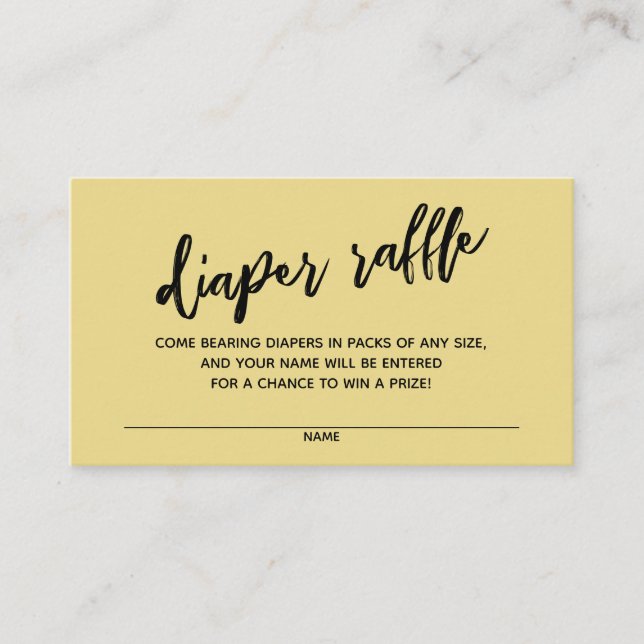 Handwriting Diaper Raffle Ticket Custard Yellow Enclosure Card (Front)