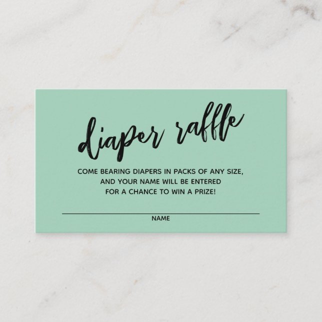 Handwriting Diaper Raffle Ticket Light Green Enclosure Card (Front)