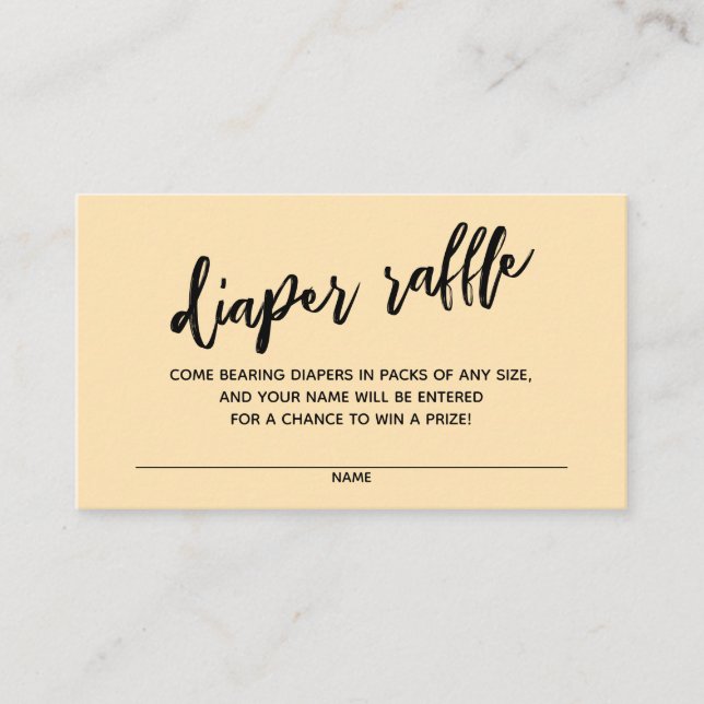Handwriting Diaper Raffle Ticket Light Peach Enclosure Card (Front)