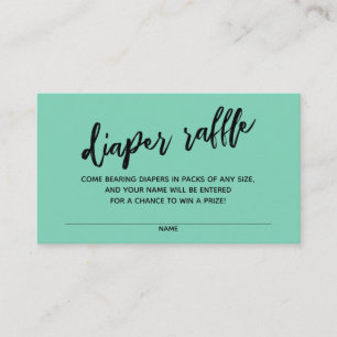 Handwriting Diaper Raffle Ticket Lucite Green Enclosure Card