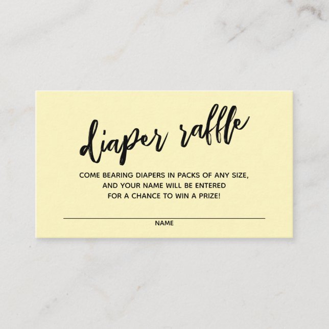 Handwriting Diaper Raffle Ticket Pale Yellow Enclosure Card (Front)