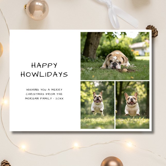  Handwriting Dog Christmas Happy Howlidays 3 Photo Holiday Card (Creator Uploaded)