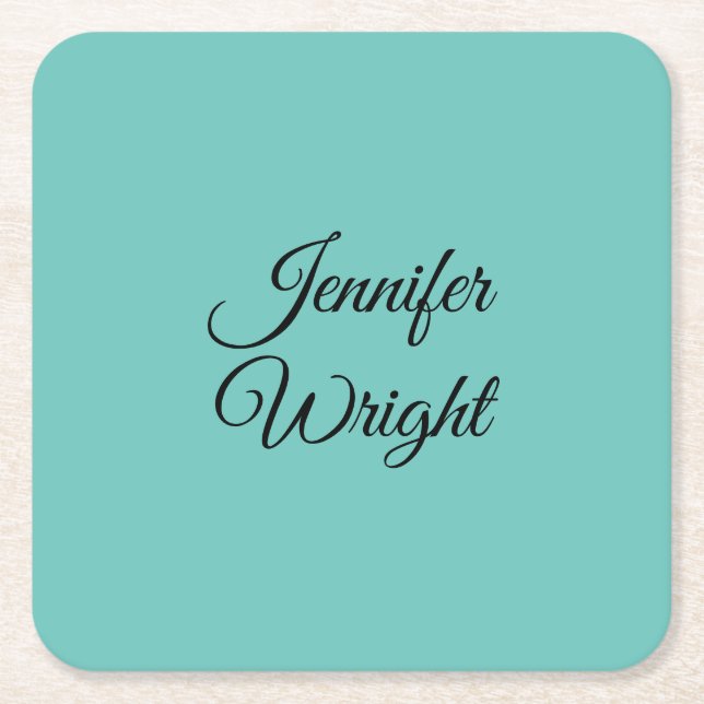 Handwriting Elegant Classical Plain Black White Square Paper Coaster (Front)