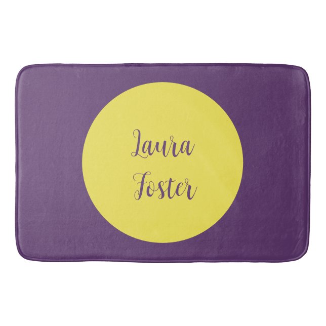 Handwriting Elegant Name Indigo & Yellow Colour Bath Mat (Front)