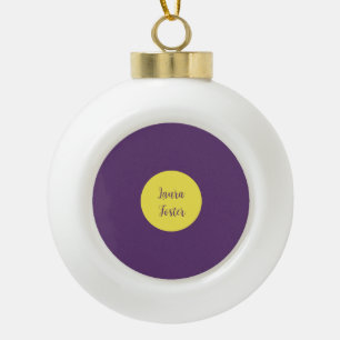 Handwriting Elegant Name Indigo & Yellow Colour Ceramic Ball Christmas Ornament