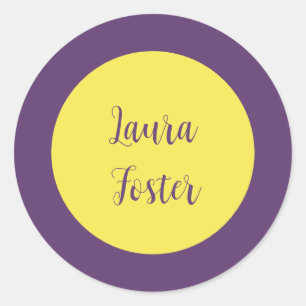 Handwriting Elegant Name Indigo & Yellow Colour Classic Round Sticker