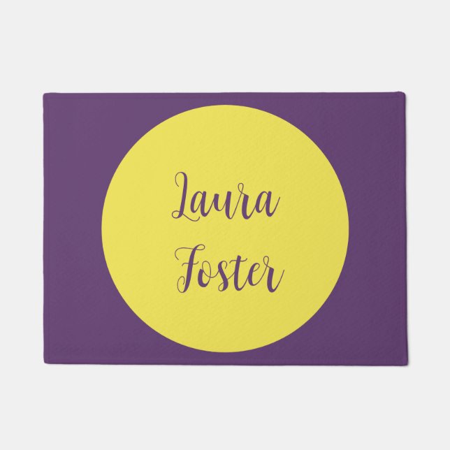 Handwriting Elegant Name Indigo & Yellow Colour Doormat (Front)