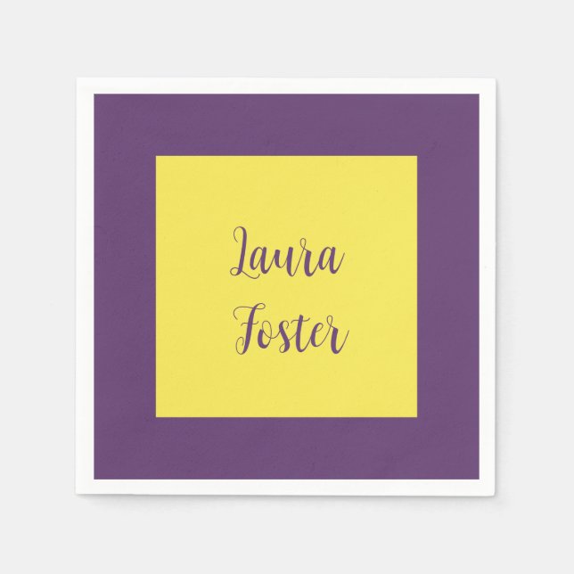 Handwriting Elegant Name Indigo & Yellow Colour Napkin (Front)