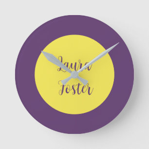 Handwriting Elegant Name Indigo & Yellow Colour Round Clock