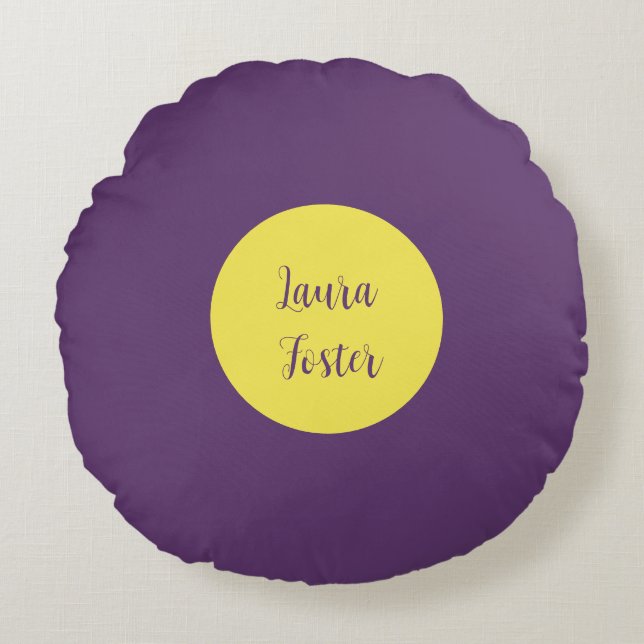 Handwriting Elegant Name Indigo & Yellow Colour Round Cushion (Front)