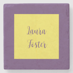 Handwriting Elegant Name Indigo & Yellow Colour Stone Coaster