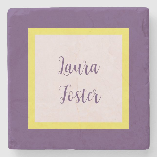 Handwriting Elegant Name Indigo Yellow Rose Quartz Stone Coaster (Front)