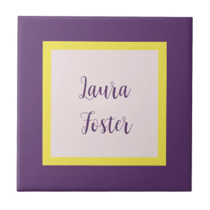 Handwriting Elegant Name Indigo Yellow Rose Quartz Tile