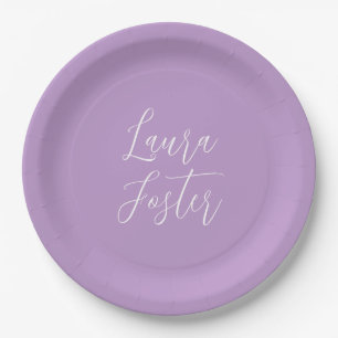 Handwriting Elegant Name Lilac Colour Paper Plate