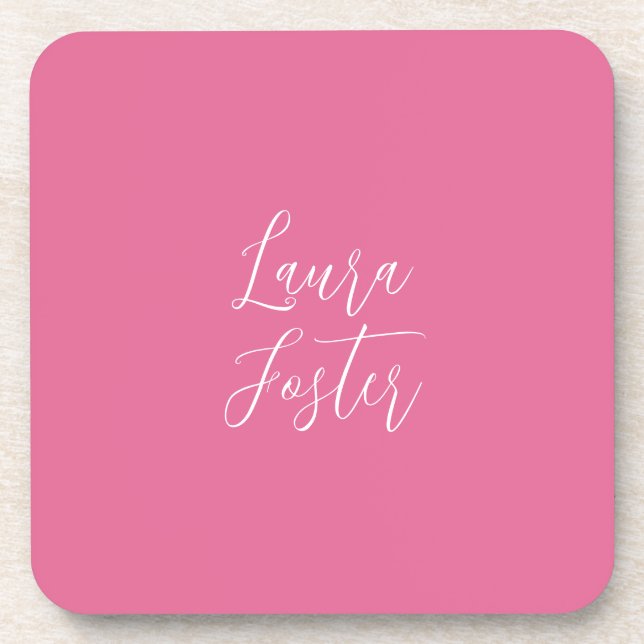 Handwriting Elegant Name Pink Colour Coaster (Front)