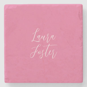 Handwriting Elegant Name Pink Colour Stone Coaster
