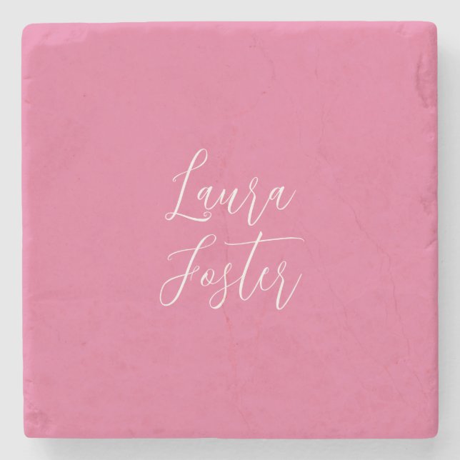 Handwriting Elegant Name Pink Colour Stone Coaster (Front)