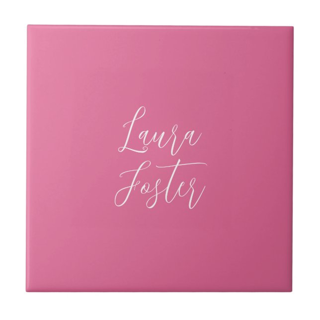 Handwriting Elegant Name Pink Colour Tile (Front)