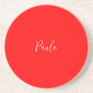 Handwriting Elegant Name Red Colour Plain Coaster