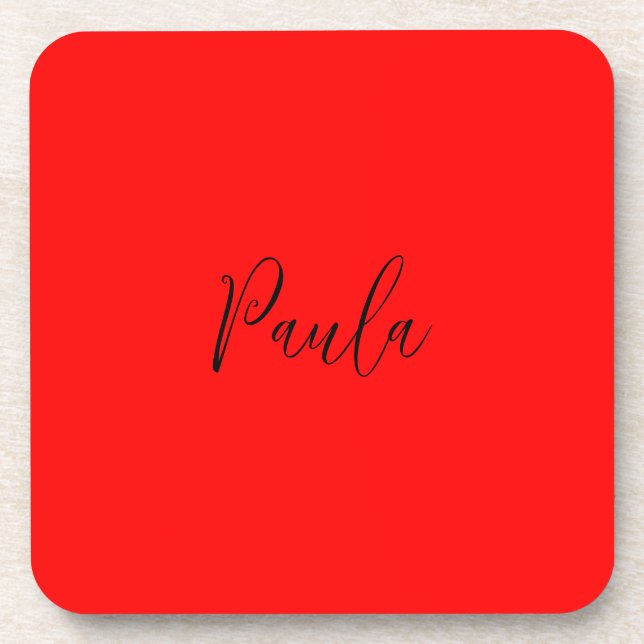 Handwriting Elegant Name Red Colour Plain Coaster (Front)