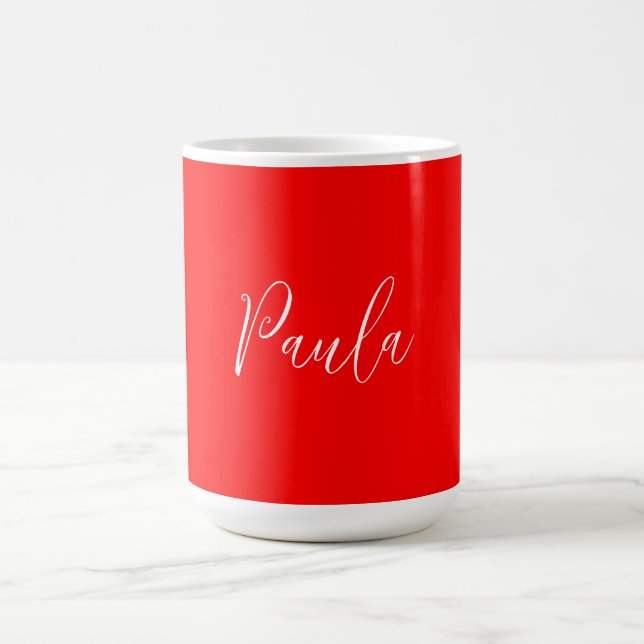 Handwriting Elegant Name Red Colour Plain Coffee Mug (Center)