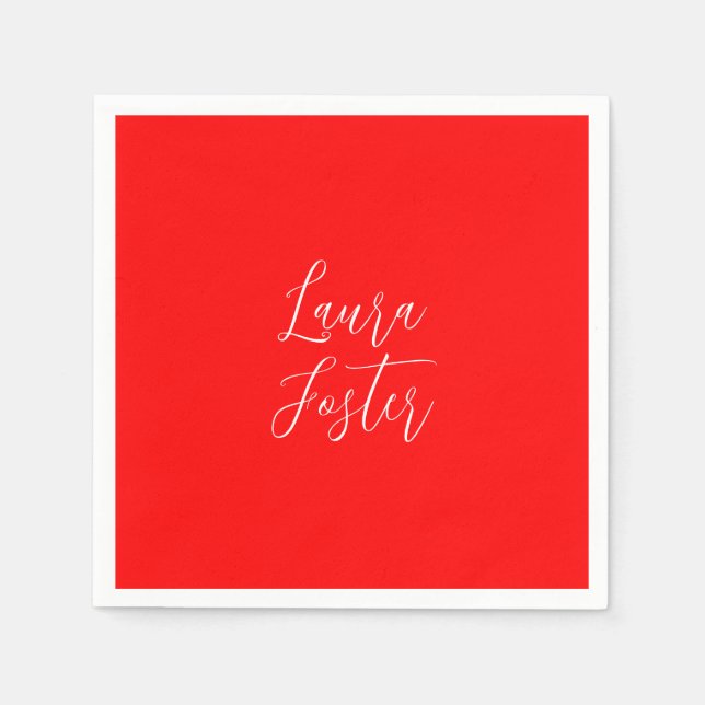 Handwriting Elegant Name Red Colour Plain Napkin (Front)