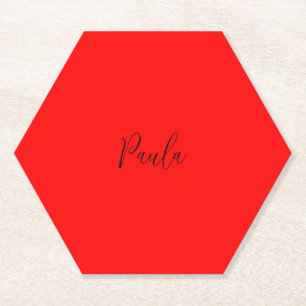 Handwriting Elegant Name Red Colour Plain Paper Coaster