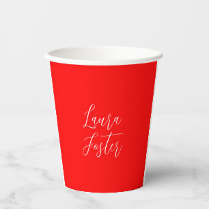 Handwriting Elegant Name Red Colour Plain Paper Cups