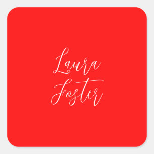 Handwriting Elegant Name Red Colour Plain Square Sticker