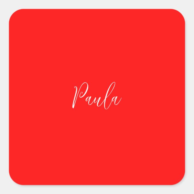 Handwriting Elegant Name Red Colour Plain Square Sticker (Front)