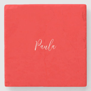 Handwriting Elegant Name Red Colour Plain Stone Coaster