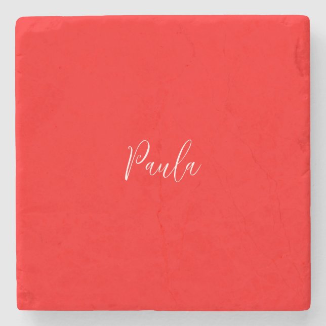 Handwriting Elegant Name Red Colour Plain Stone Coaster (Front)