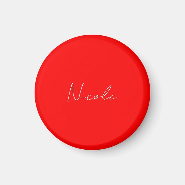 Handwriting Elegant Name Red White Colour Plain Magnet (Front)