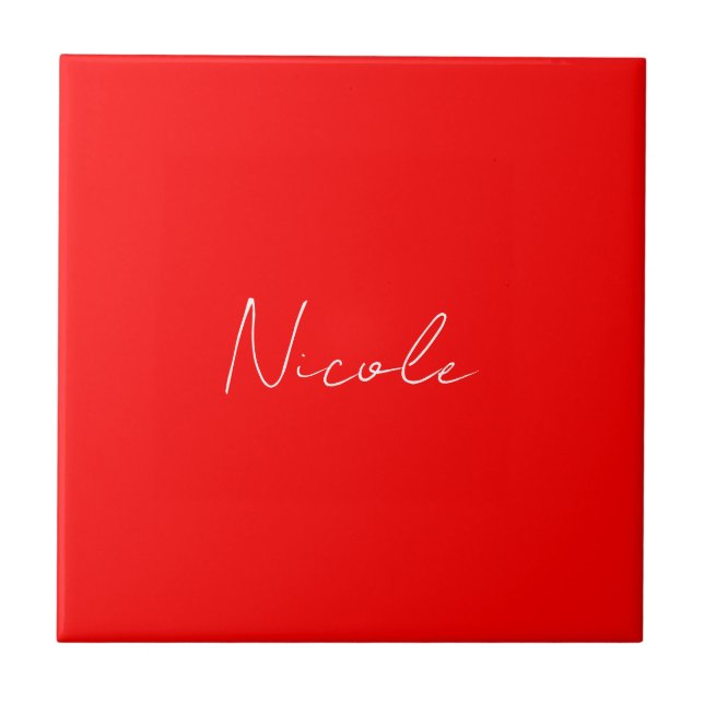 Handwriting Elegant Name Red White Colour Plain Tile (Front)
