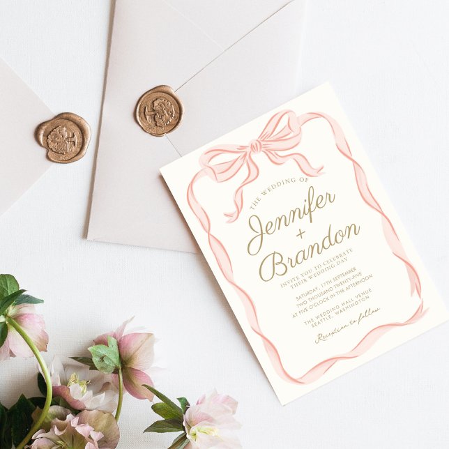 Handwriting Elegant Pink Ribbon Striped  Invitation (Creator Uploaded)