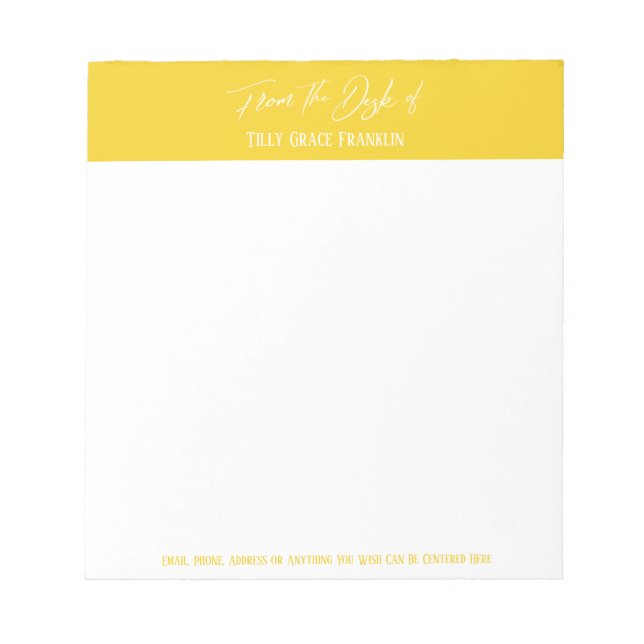 Handwriting From the Desk of Bold Mustard Yellow Notepad (Front)