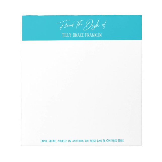 Handwriting From the Desk of Bright Scuba Blue Notepad (Front)