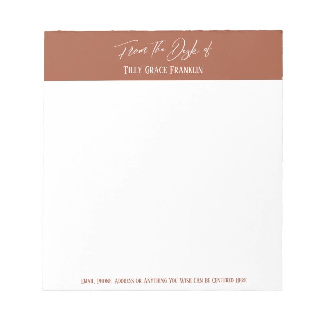 Handwriting From the Desk of Cinnamon Stick Brown Notepad (Front)