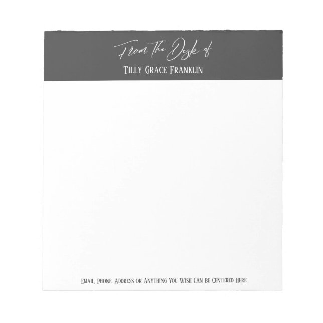 Handwriting From the Desk of Dark Gray Block Notepad (Front)